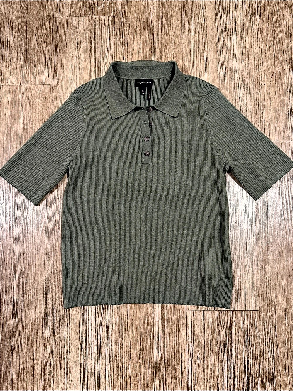 Donna Karan Ribbed Polo Top in Green XL